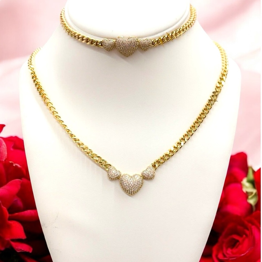 Gold Filled 14k Heart Necklace and Bracelet Set 18” and 8”